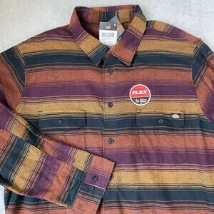 Dickies Flex Flannel Shirt Men 4XL Wine Blanket Striped Western Work NWT Gift